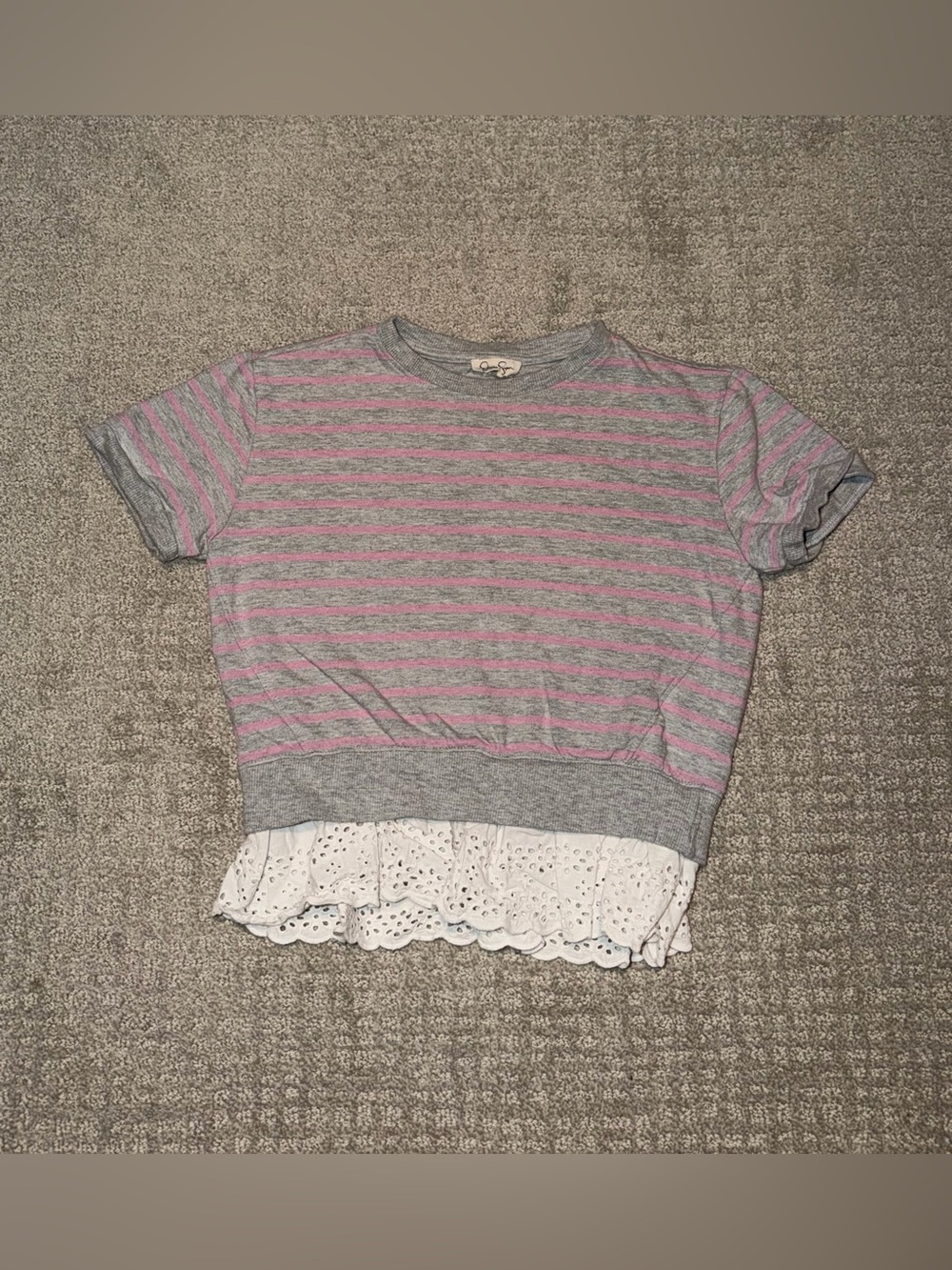 Kids Layered Striped Shirt with Embroidered Eyelet Hem Size M
